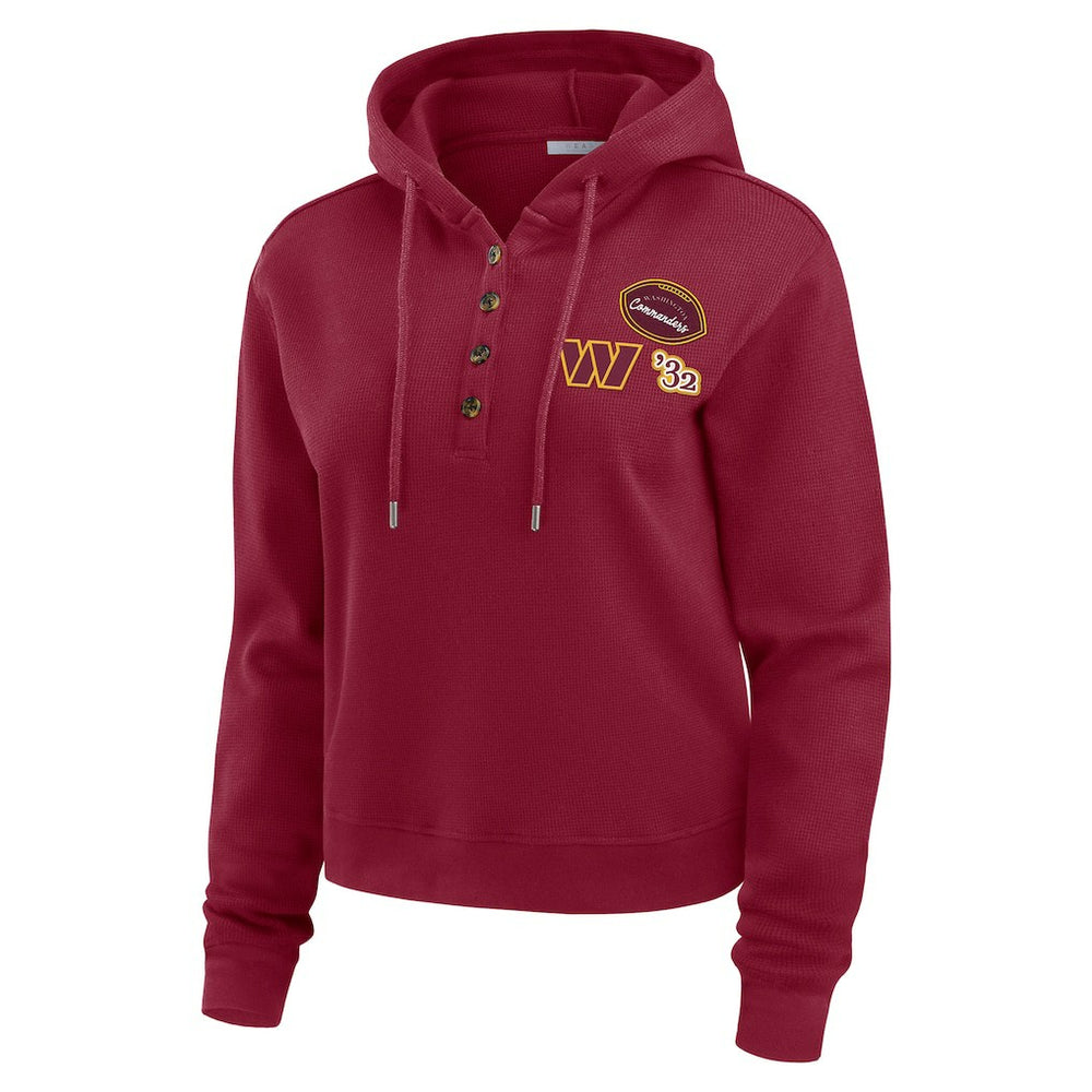 Washington Commanders WEAR by Erin Andrews Women's Waffle Hoodie Pullover Top Burgundy | NFL