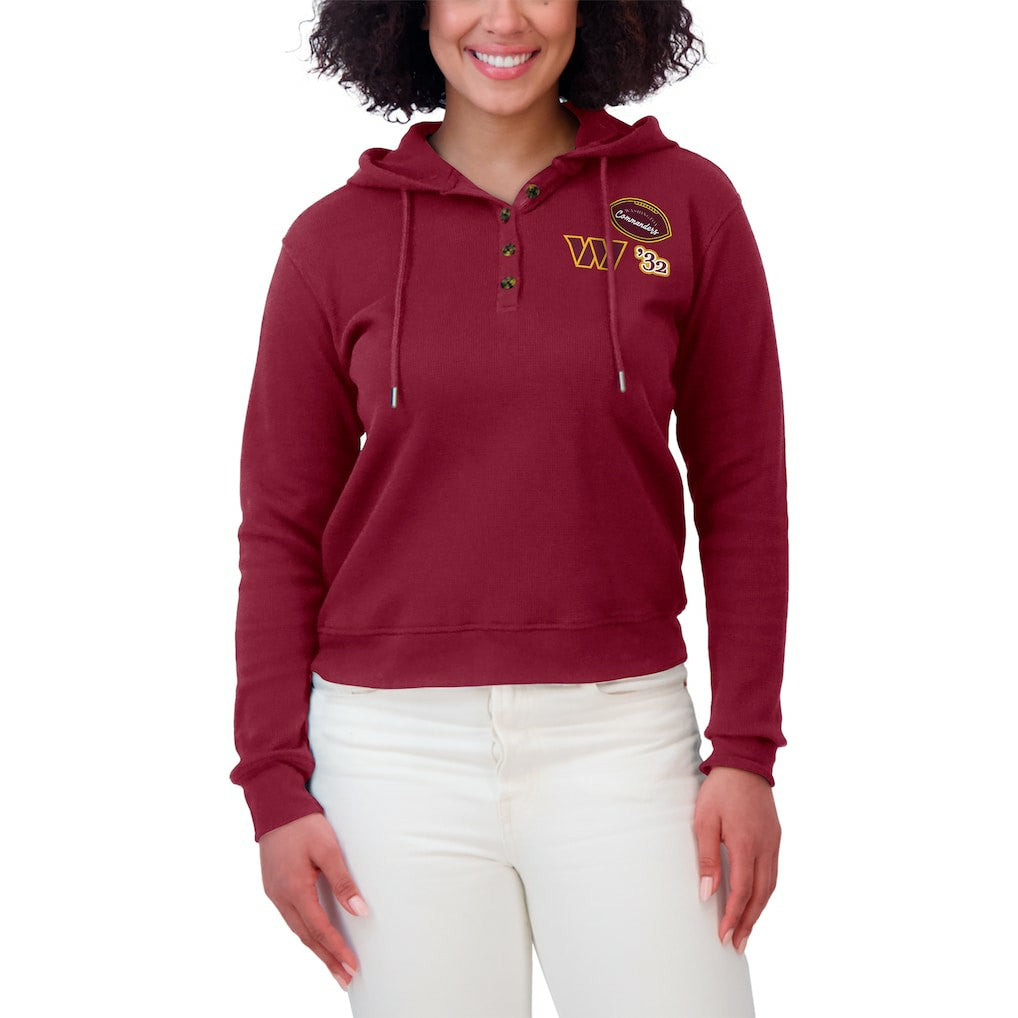 Washington Commanders WEAR by Erin Andrews Women's Waffle Hoodie Pullover Top Burgundy | NFL