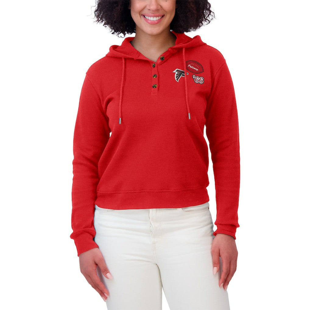 Atlanta Falcons WEAR by Erin Andrews Women's Waffle Hoodie Pullover Top Scarlet | NFL