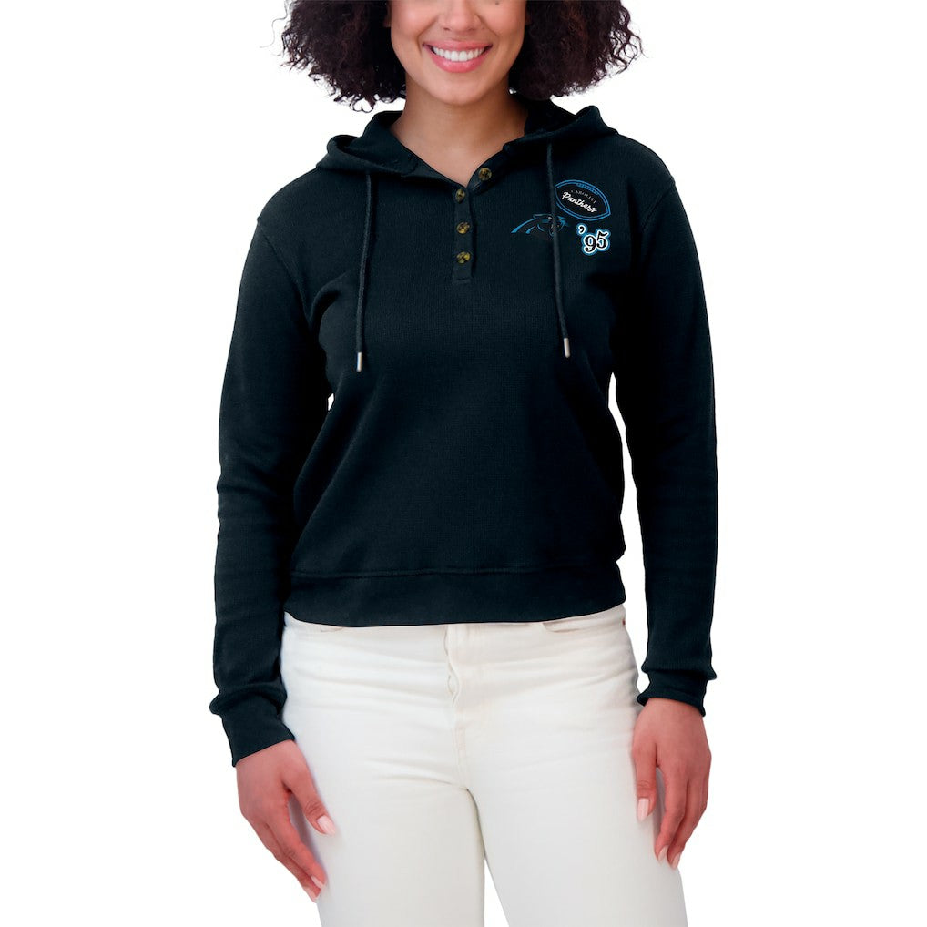 Carolina Panthers WEAR by Erin Andrews Women's Waffle Hoodie Pullover Top Navy | NFL
