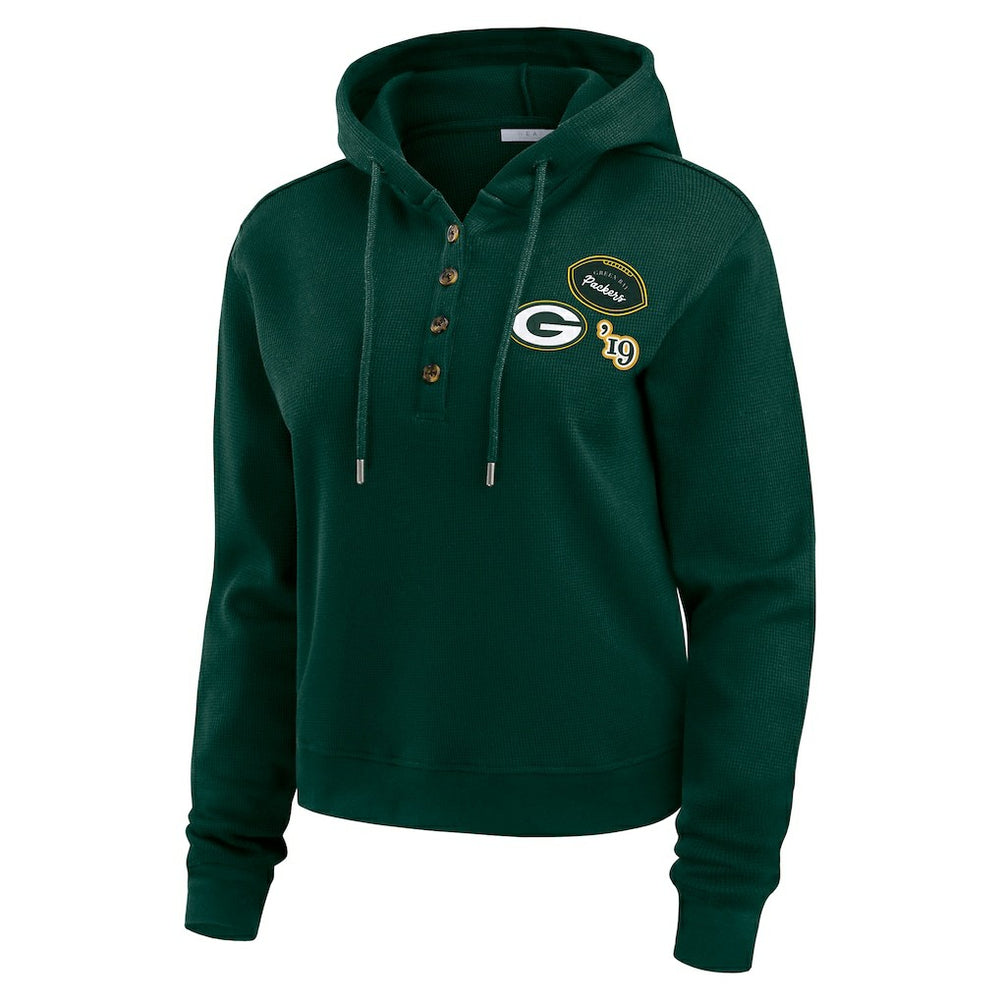 Green Bay Packers WEAR by Erin Andrews Women's Waffle Hoodie Pullover Top Green | NFL