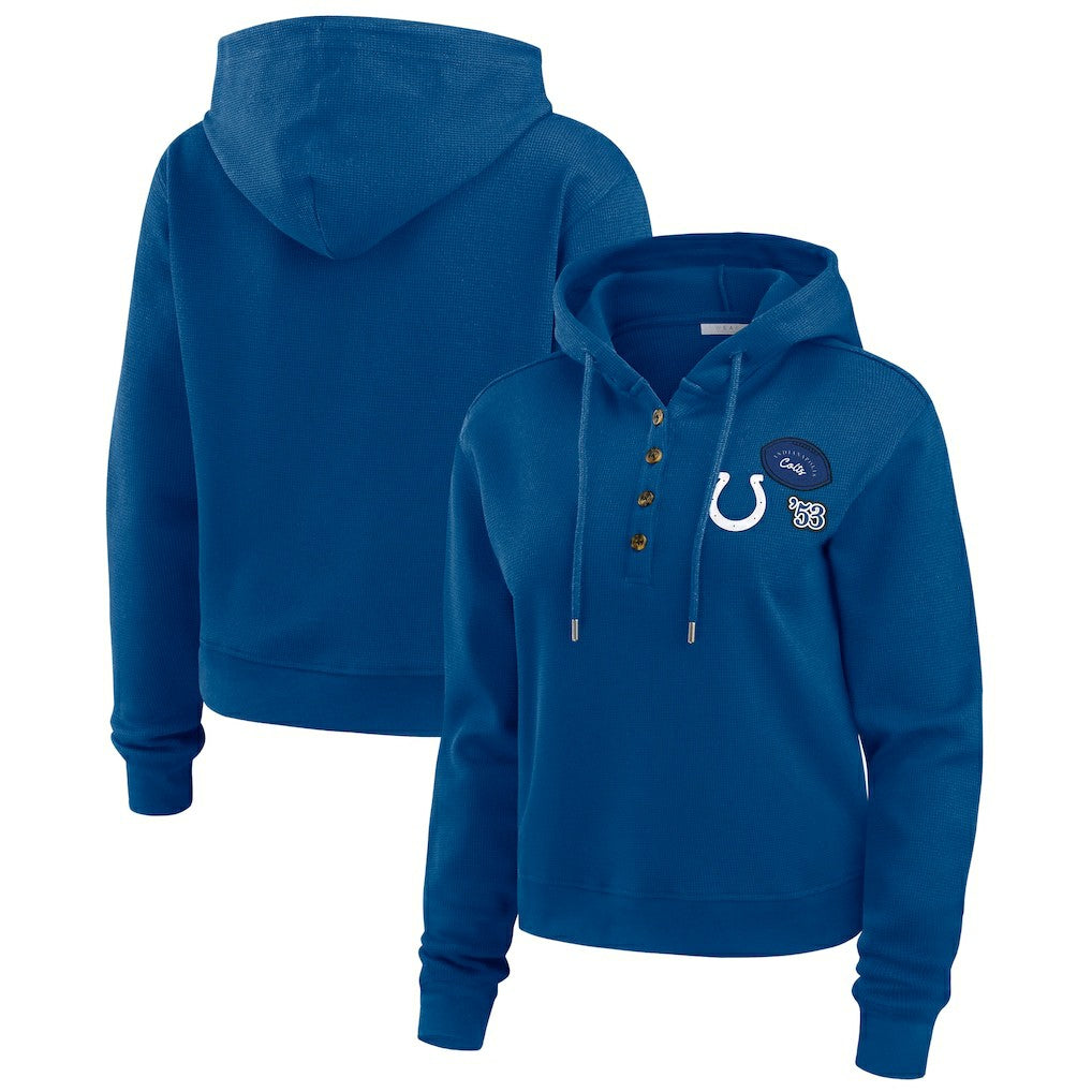 Indianapolis Colts WEAR by Erin Andrews Women's Waffle Hoodie Pullover Top Blue | NFL