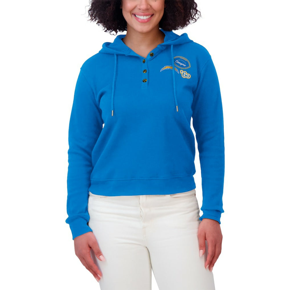 Los Angeles Chargers WEAR by Erin Andrews Women's Waffle Hoodie Pullover Top Powder Blue | NFL