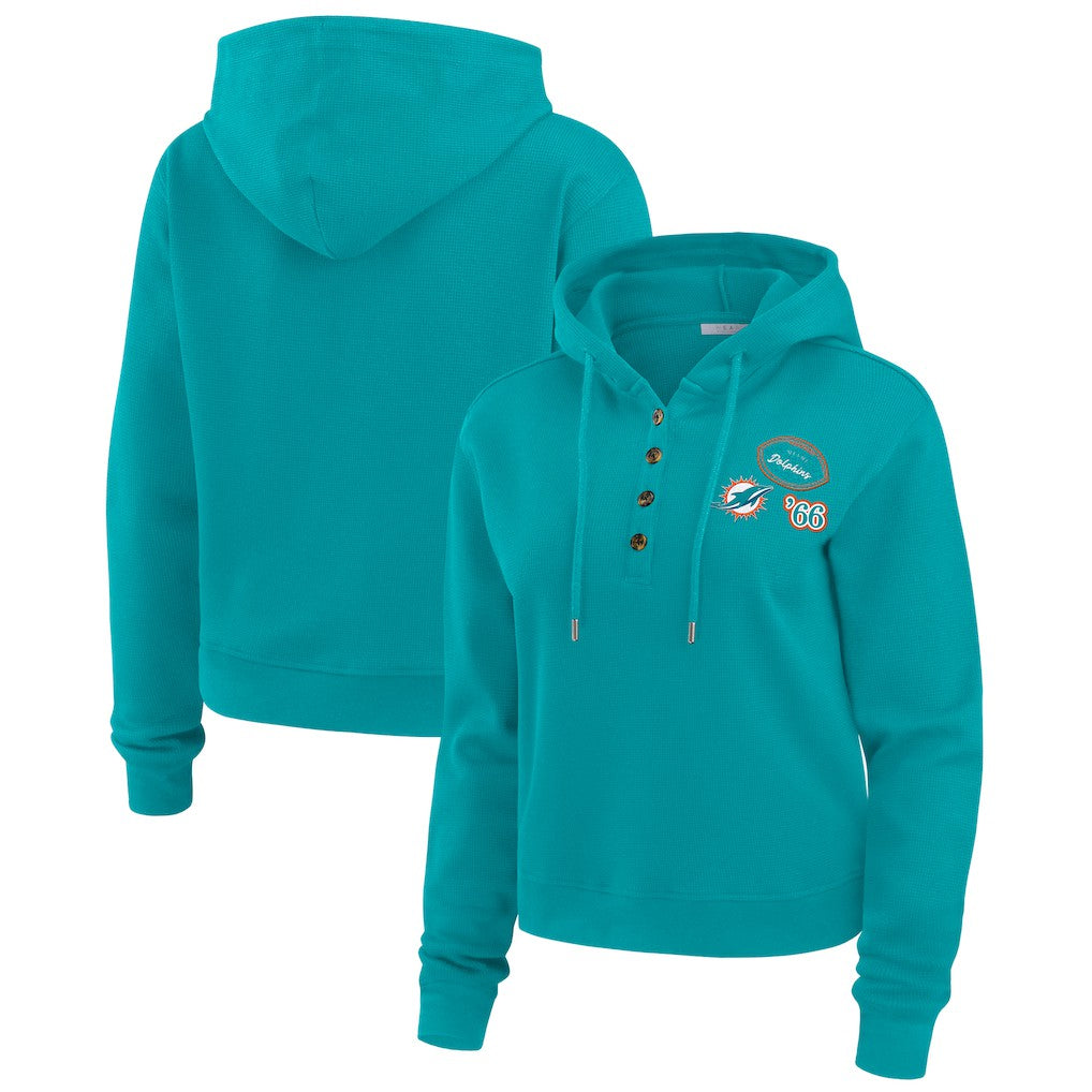 Miami Dolphins WEAR by Erin Andrews Women's Waffle Hoodie Pullover Top Aqua | NFL