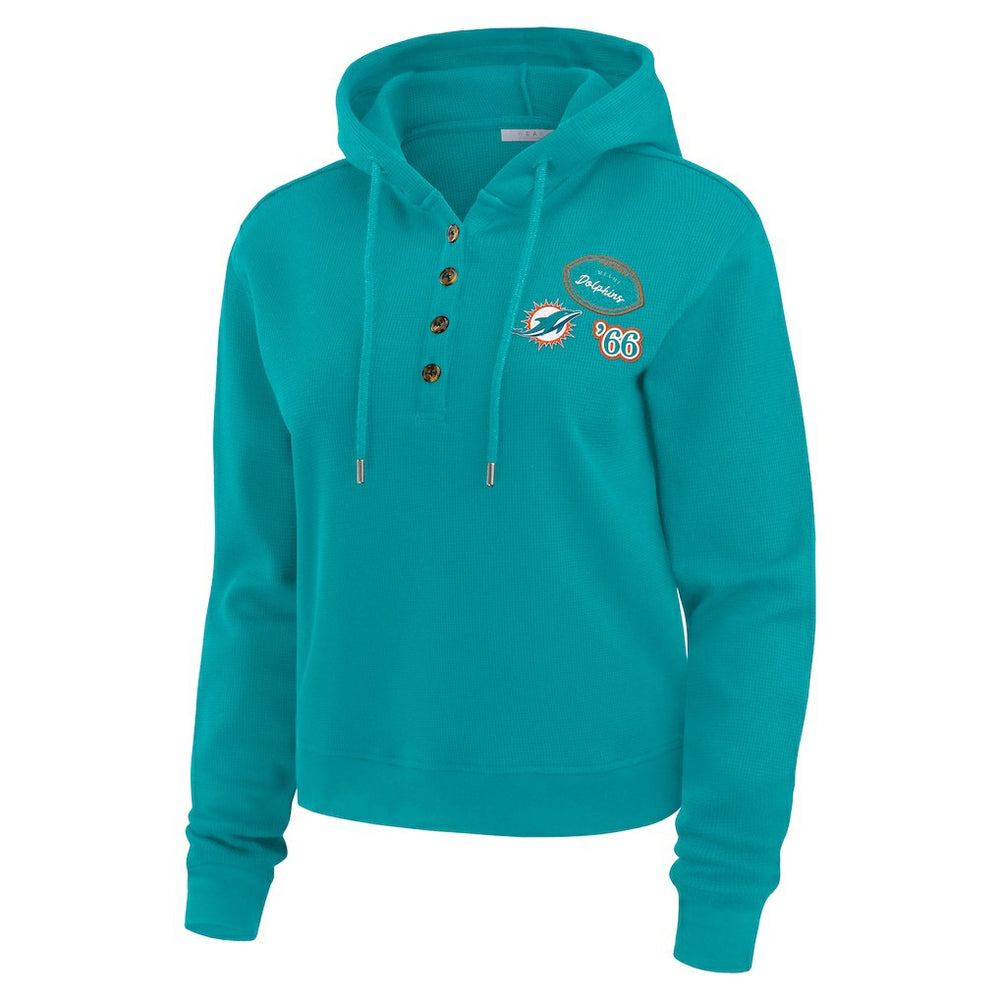 Miami Dolphins WEAR by Erin Andrews Women's Waffle Hoodie Pullover Top Aqua | NFL
