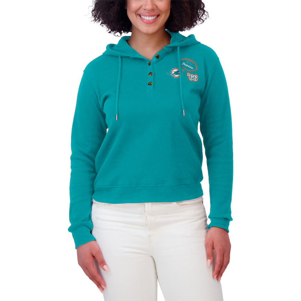 Miami Dolphins WEAR by Erin Andrews Women's Waffle Hoodie Pullover Top Aqua | NFL