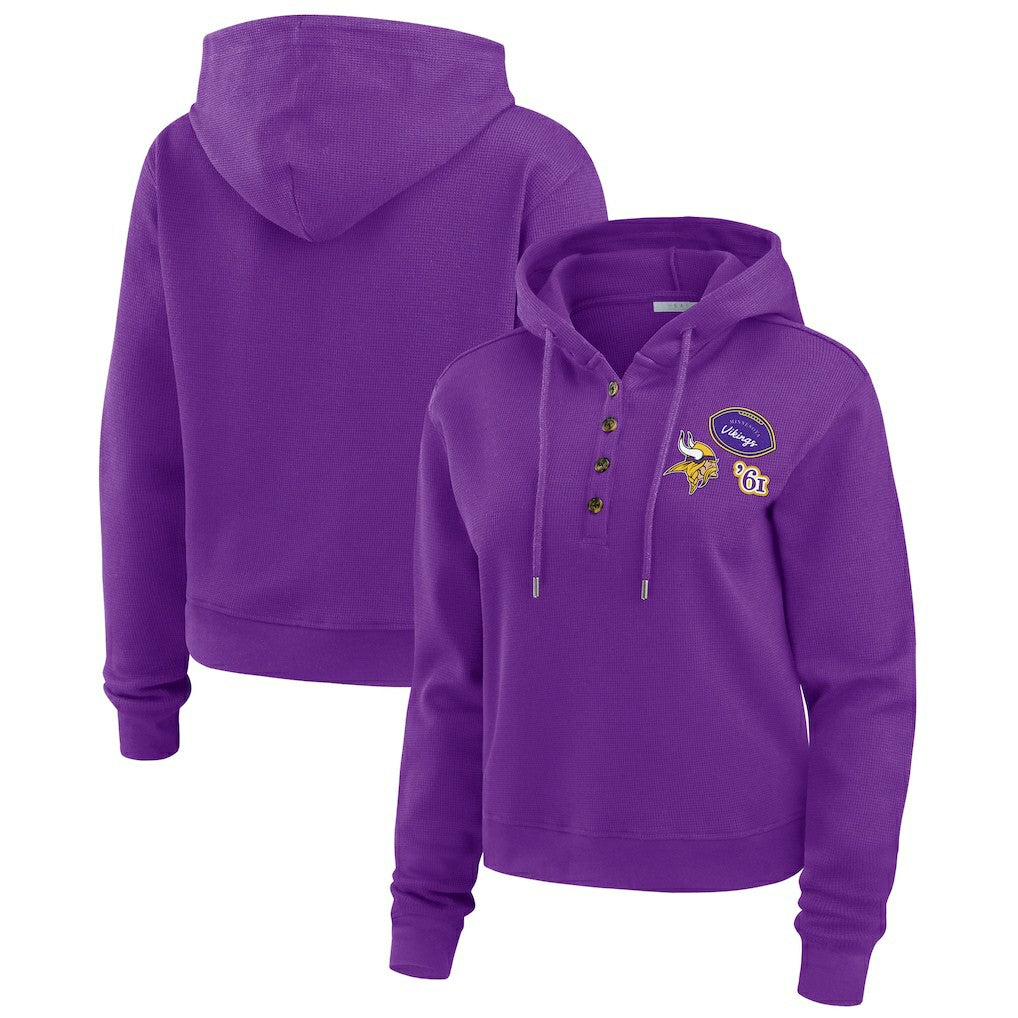 Minnesota Vikings WEAR by Erin Andrews Women's Waffle Hoodie Pullover Top Purple | NFL