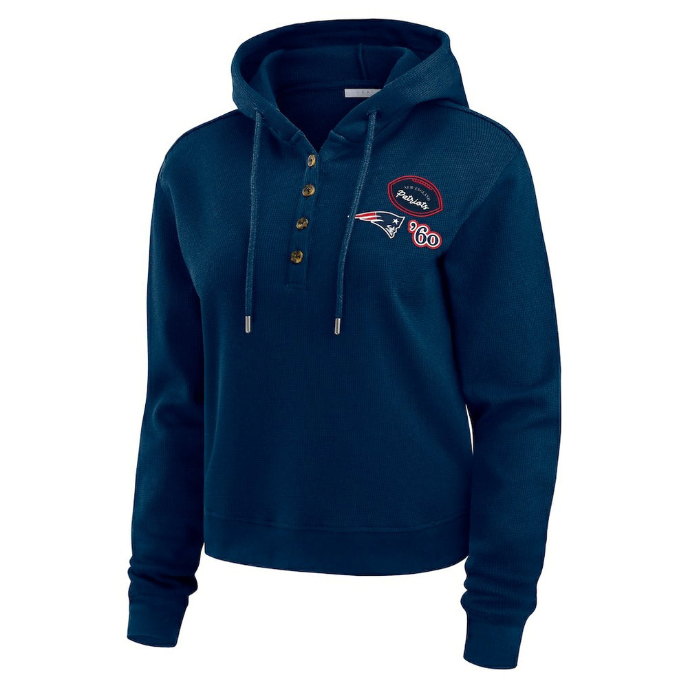New England Patriots WEAR by Erin Andrews Women's Waffle Hoodie Pullover Top Navy | NFL