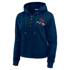 New England Patriots WEAR by Erin Andrews Women's Waffle Hoodie Pullover Top Navy | NFL