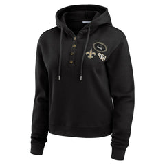 New Orleans Saints WEAR by Erin Andrews Women's Waffle Hoodie Pullover Top Black | NFL
