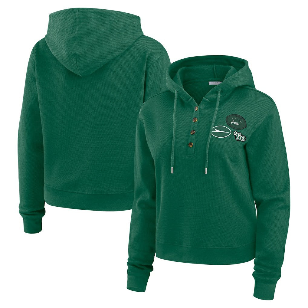 New York Jets WEAR by Erin Andrews Women's Waffle Hoodie Pullover Top Green | NFL