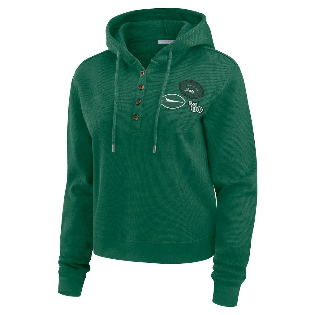 New York Jets WEAR by Erin Andrews Women's Waffle Hoodie Pullover Top Green | NFL