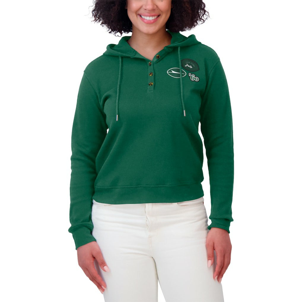 New York Jets WEAR by Erin Andrews Women's Waffle Hoodie Pullover Top Green | NFL