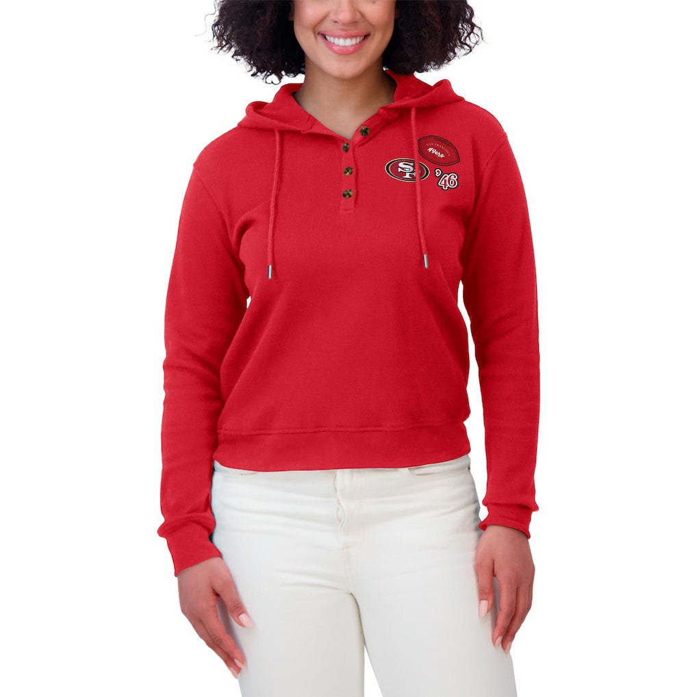 San Francisco 49ers WEAR by Erin Andrews Women's Waffle Hoodie Pullover Top Scarlet | NFL