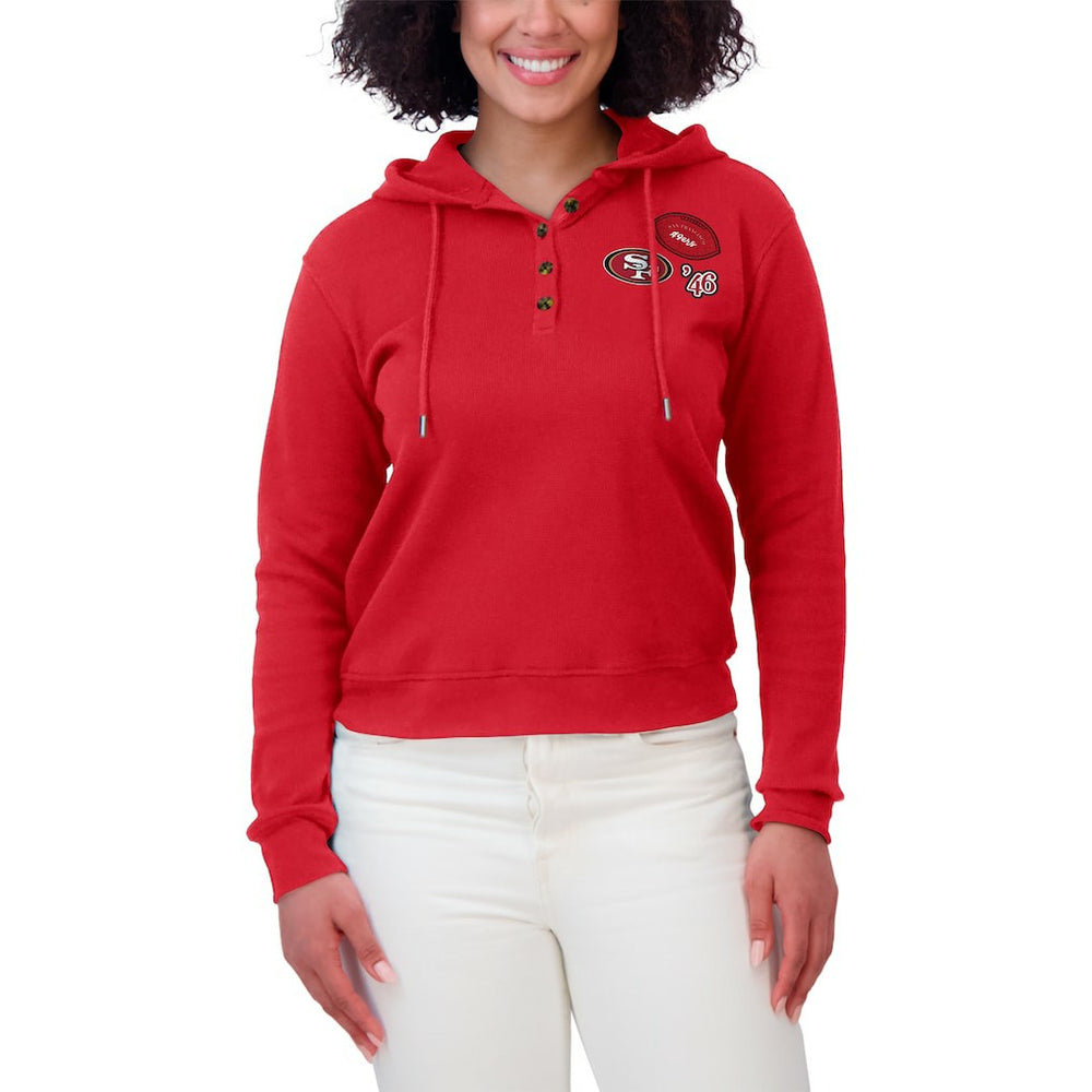 San Francisco 49ers WEAR by Erin Andrews Women's Waffle Hoodie Pullover Top Scarlet | NFL