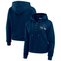 Tennessee Titans WEAR by Erin Andrews Women's Waffle Hoodie Pullover Top Navy | NFL
