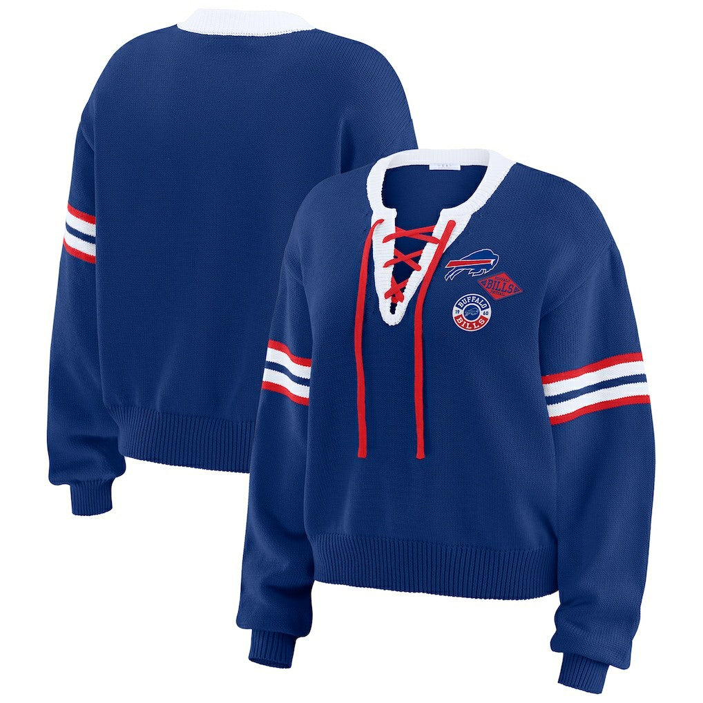 Buffalo Bills WEAR by Erin Andrews Women's Lace-Up Pullover Sweatshirt Royal | NFL