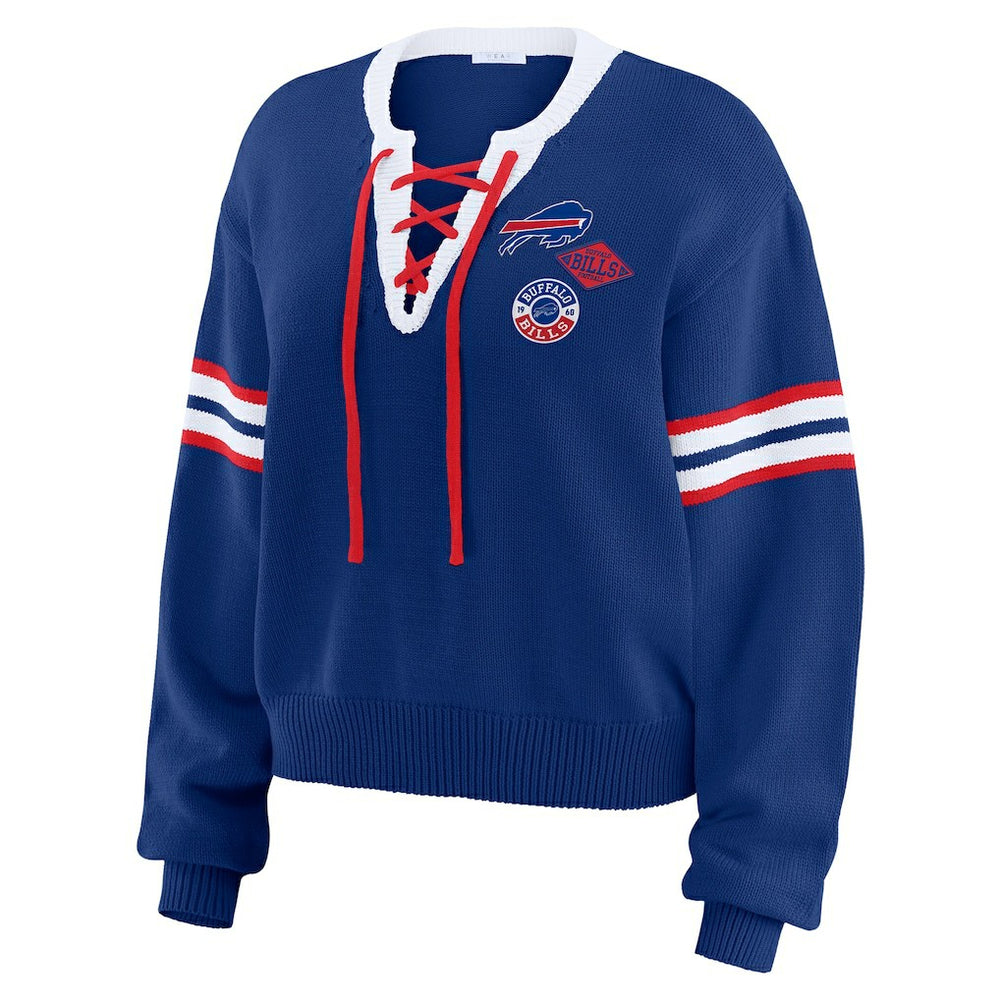 Buffalo Bills WEAR by Erin Andrews Women's Lace-Up Pullover Sweatshirt Royal | NFL