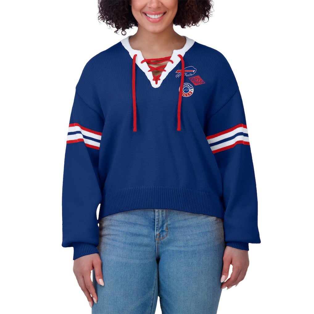 Buffalo Bills WEAR by Erin Andrews Women's Lace-Up Pullover Sweatshirt Royal | NFL