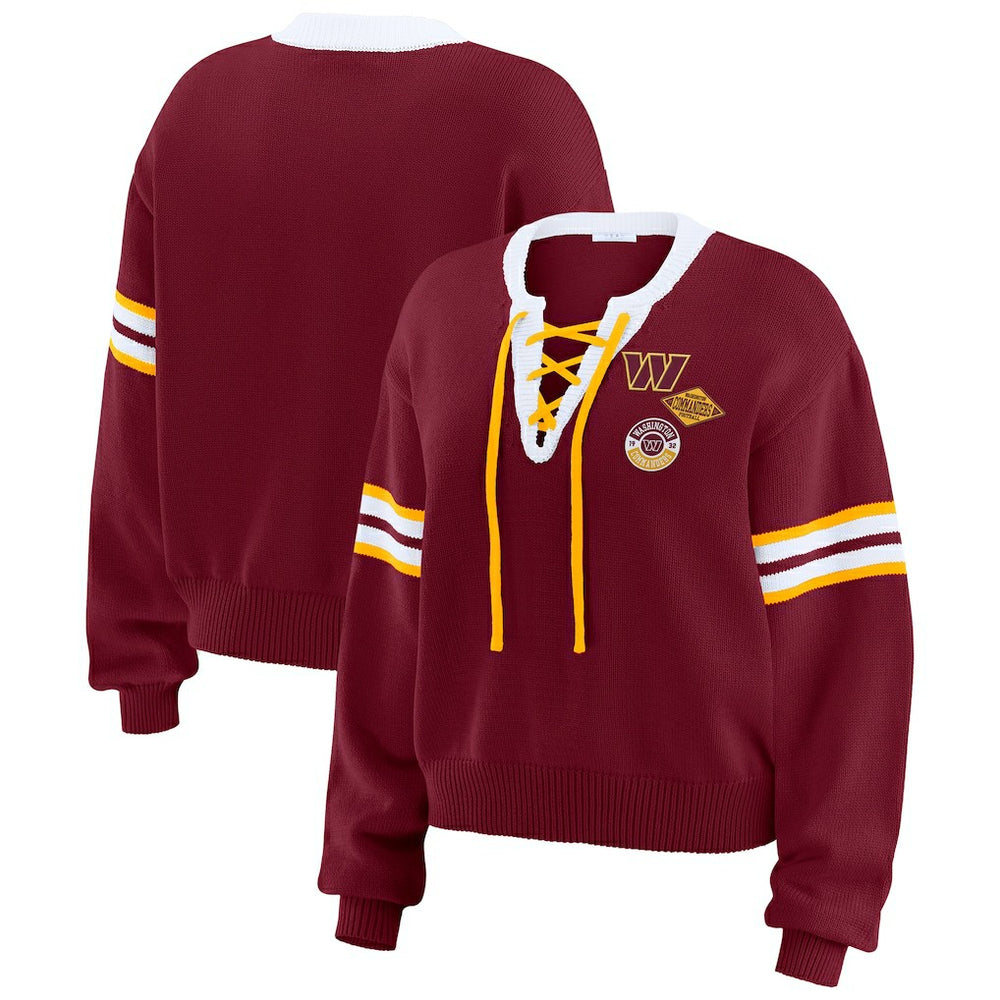 Washington Commanders WEAR by Erin Andrews Women's Lace-Up Pullover Sweatshirt Burgundy | NFL