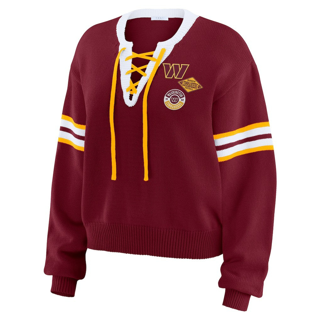 Washington Commanders WEAR by Erin Andrews Women's Lace-Up Pullover Sweatshirt Burgundy | NFL