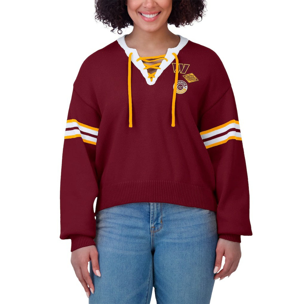 Washington Commanders WEAR by Erin Andrews Women's Lace-Up Pullover Sweatshirt Burgundy | NFL