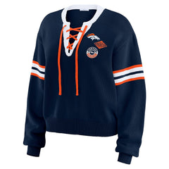 Denver Broncos WEAR by Erin Andrews Women's Lace-Up Pullover Sweatshirt Navy | NFL