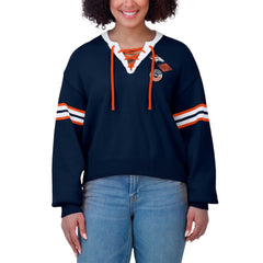 Denver Broncos WEAR by Erin Andrews Women's Lace-Up Pullover Sweatshirt Navy | NFL