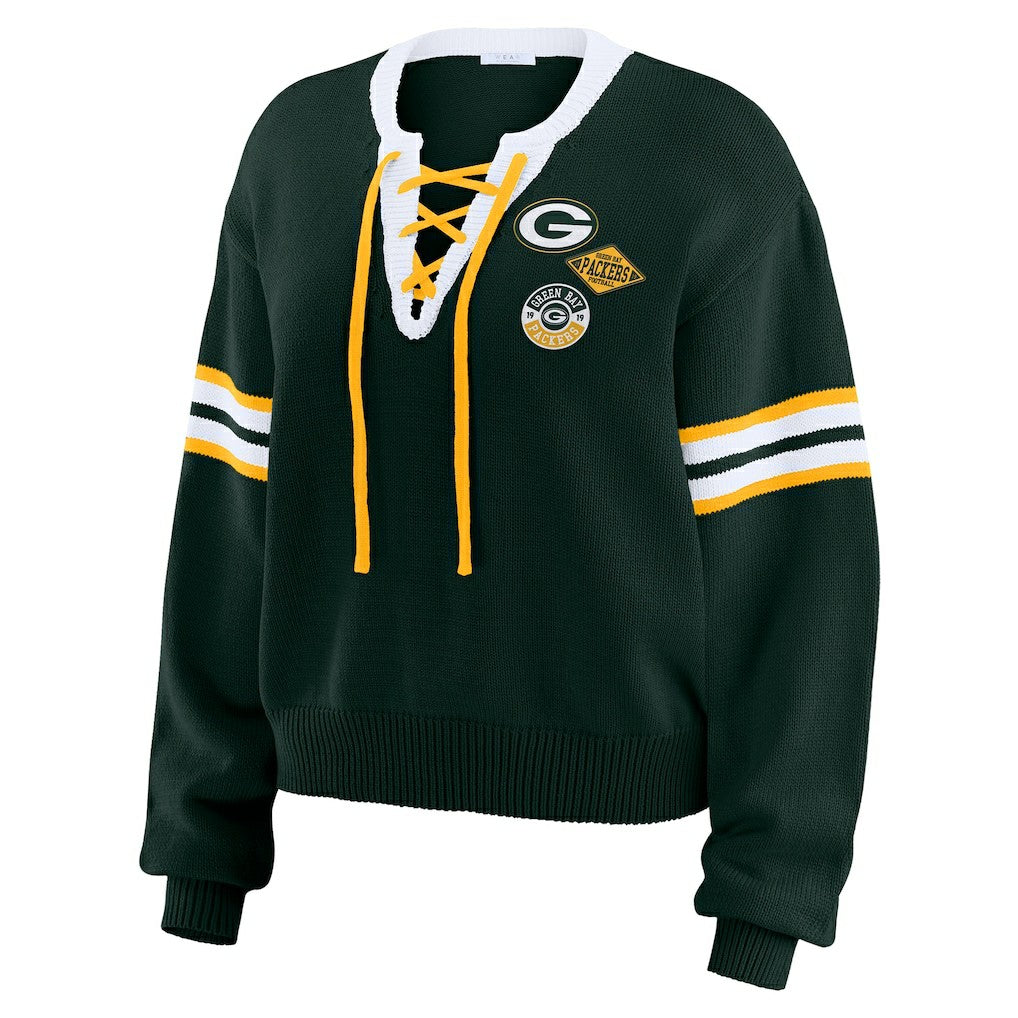 Green Bay Packers WEAR by Erin Andrews Women's Lace-Up Pullover Sweatshirt Green | NFL
