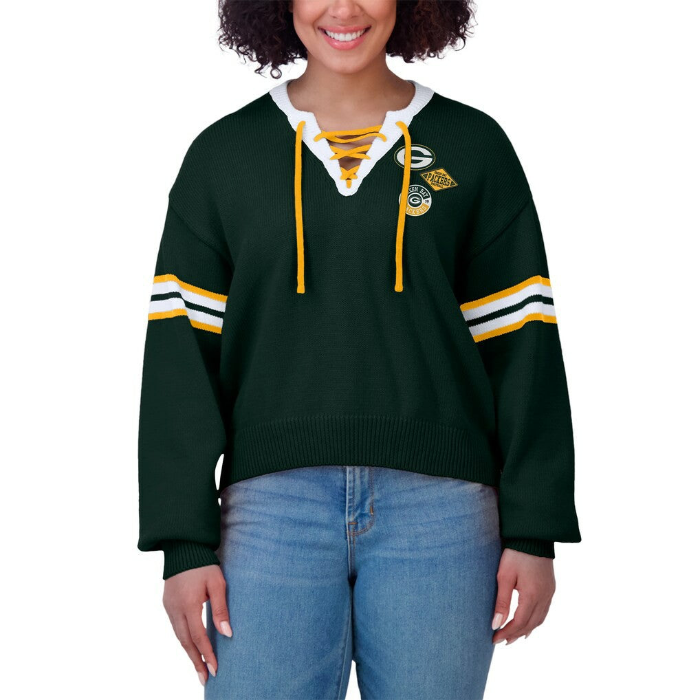 Green Bay Packers WEAR by Erin Andrews Women's Lace-Up Pullover Sweatshirt Green | NFL