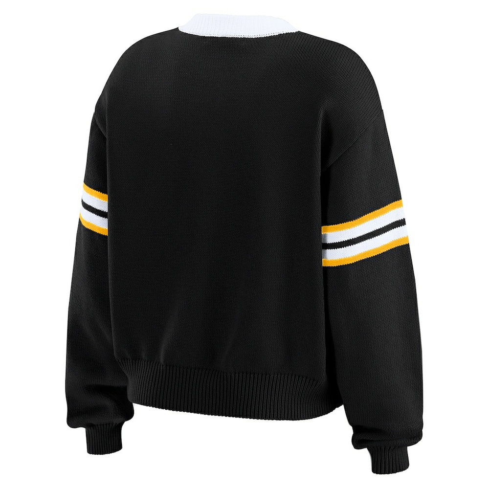 Pittsburgh Steelers WEAR by Erin Andrews Women's Lace-Up Pullover Sweatshirt Black | NFL