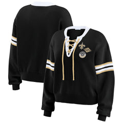 New Orleans Saints WEAR by Erin Andrews Women's Lace-Up Pullover Sweatshirt Black | NFL