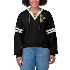 New Orleans Saints WEAR by Erin Andrews Women's Lace-Up Pullover Sweatshirt Black | NFL