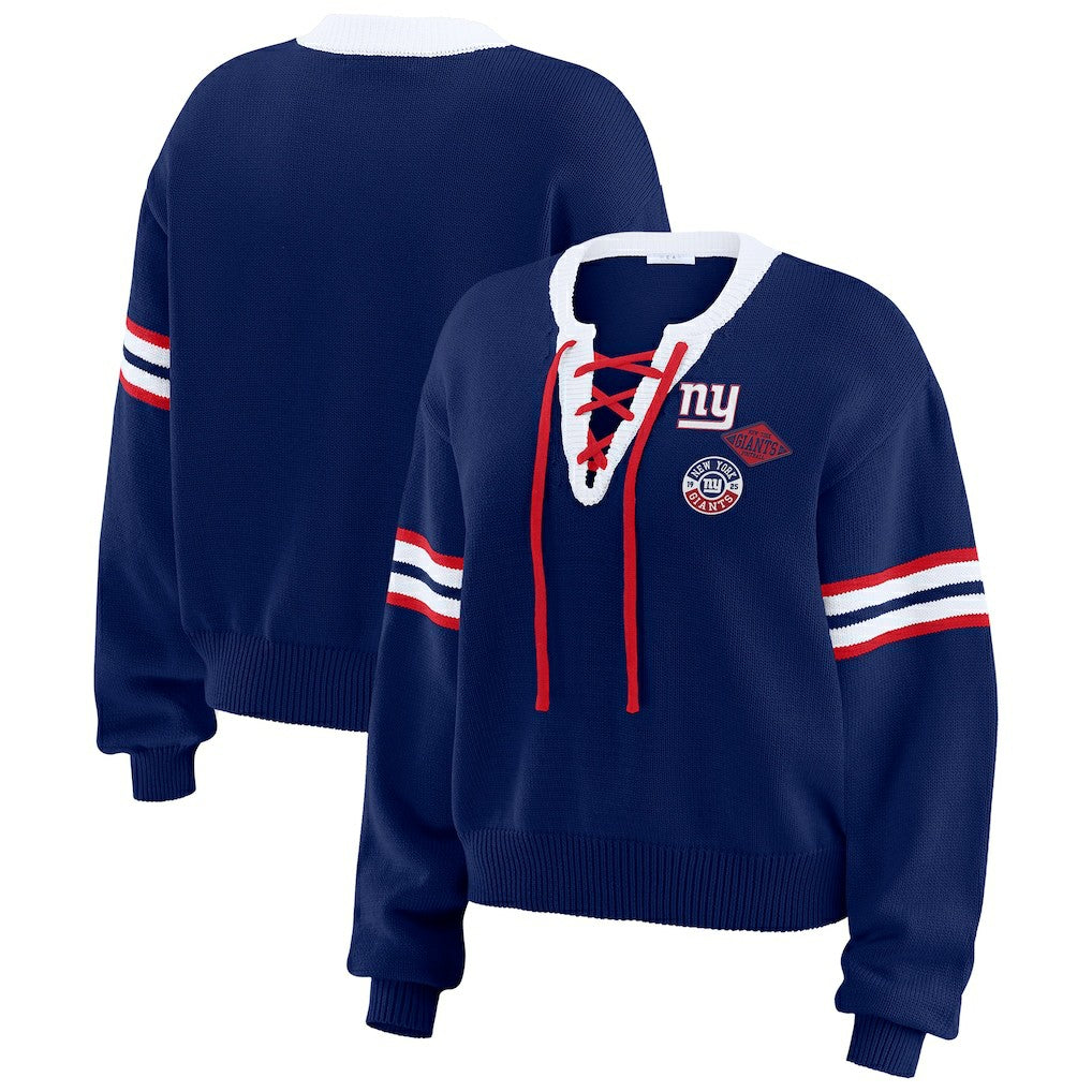 New York Giants WEAR by Erin Andrews Women's Lace-Up Pullover Sweatshirt Royal | NFL