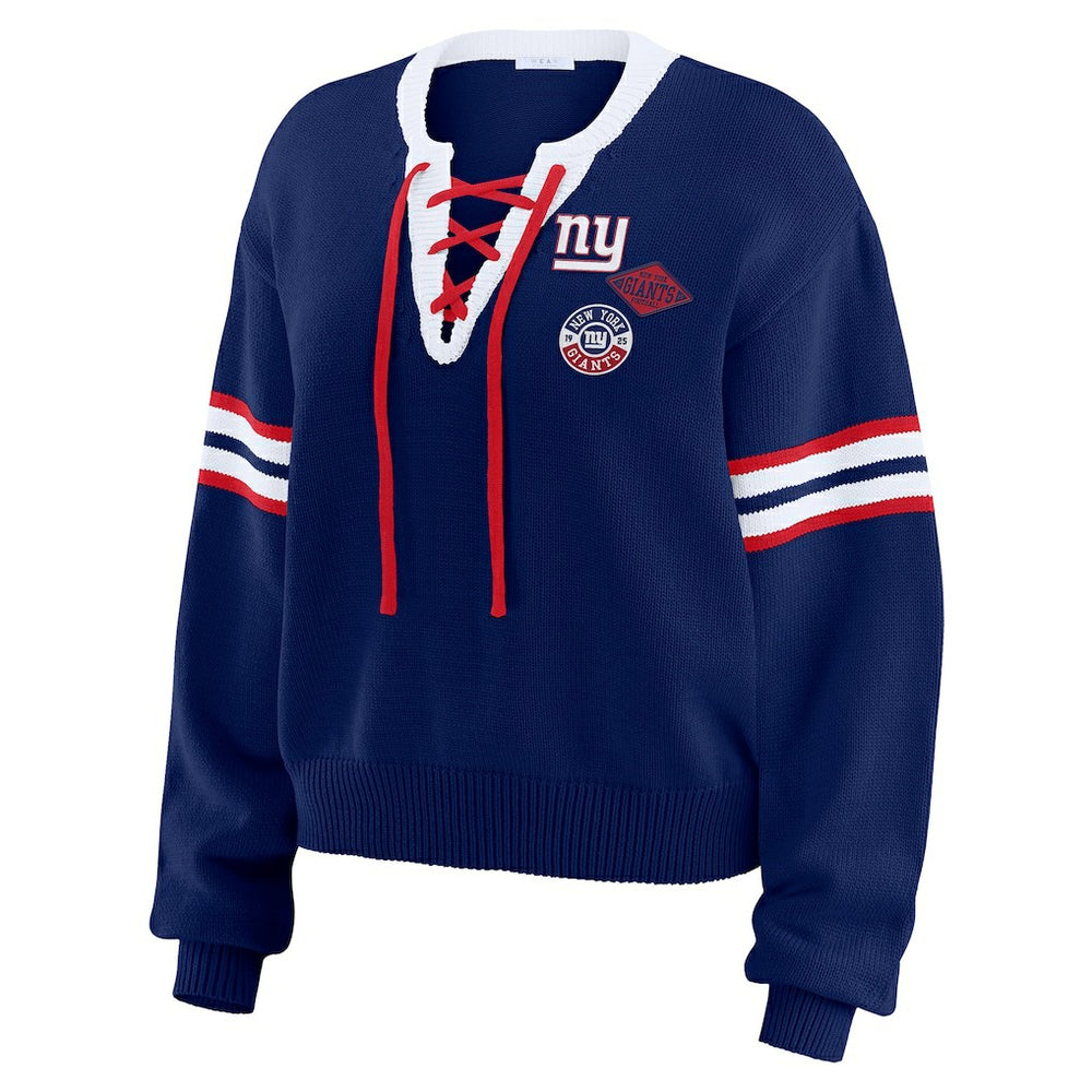 New York Giants WEAR by Erin Andrews Women's Lace-Up Pullover Sweatshirt Royal | NFL