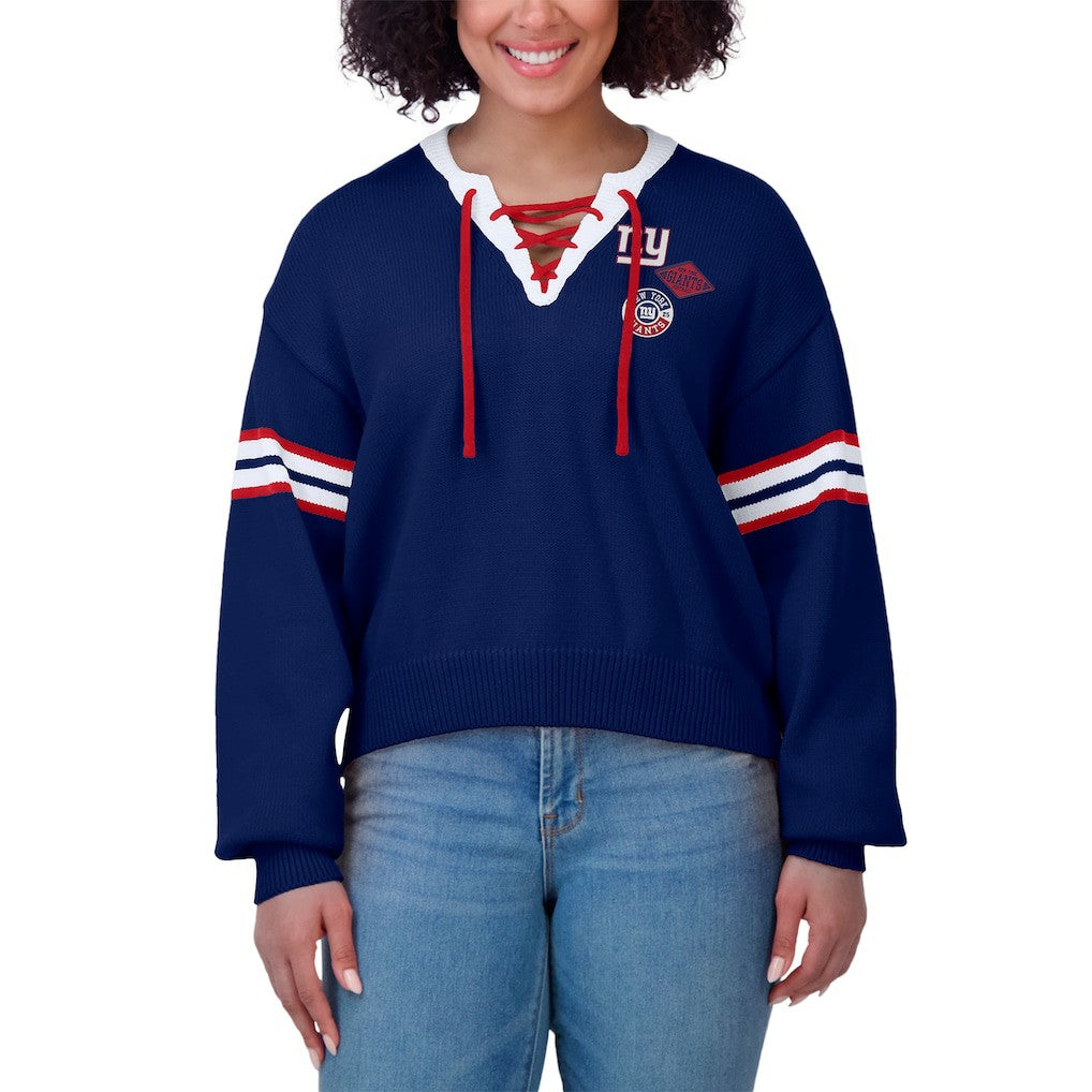 New York Giants WEAR by Erin Andrews Women's Lace-Up Pullover Sweatshirt Royal | NFL