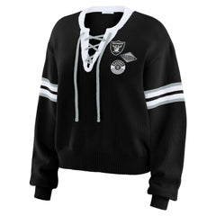Las Vegas Raiders WEAR by Erin Andrews Women's Lace-Up Pullover Sweatshirt Black | NFL