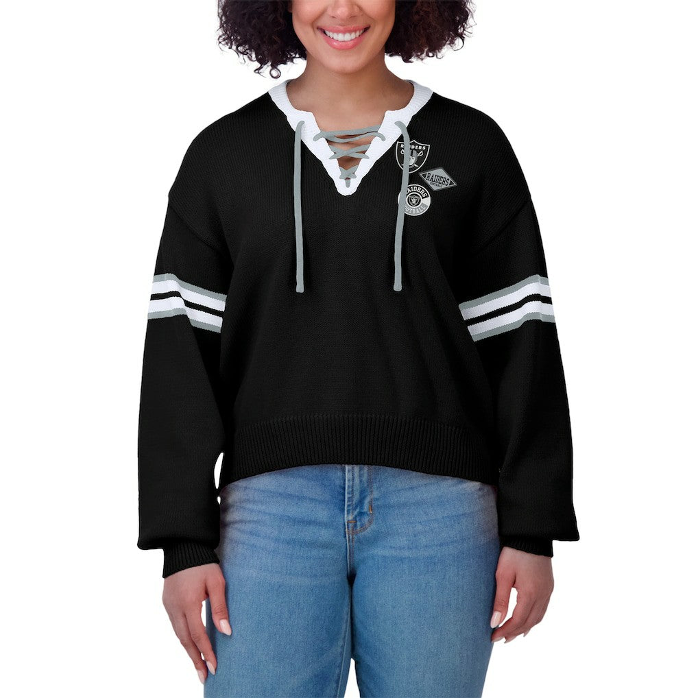 Las Vegas Raiders WEAR by Erin Andrews Women's Lace-Up Pullover Sweatshirt Black | NFL