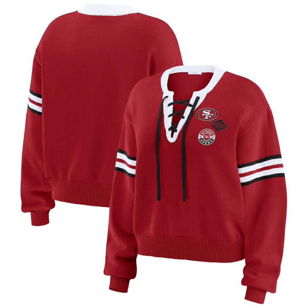 San Francisco 49ers WEAR by Erin Andrews Women's Lace-Up Pullover Sweatshirt Scarlet | NFL