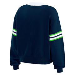 Seattle Seahawks WEAR by Erin Andrews Women's Lace-Up Pullover Sweatshirt Navy | NFL