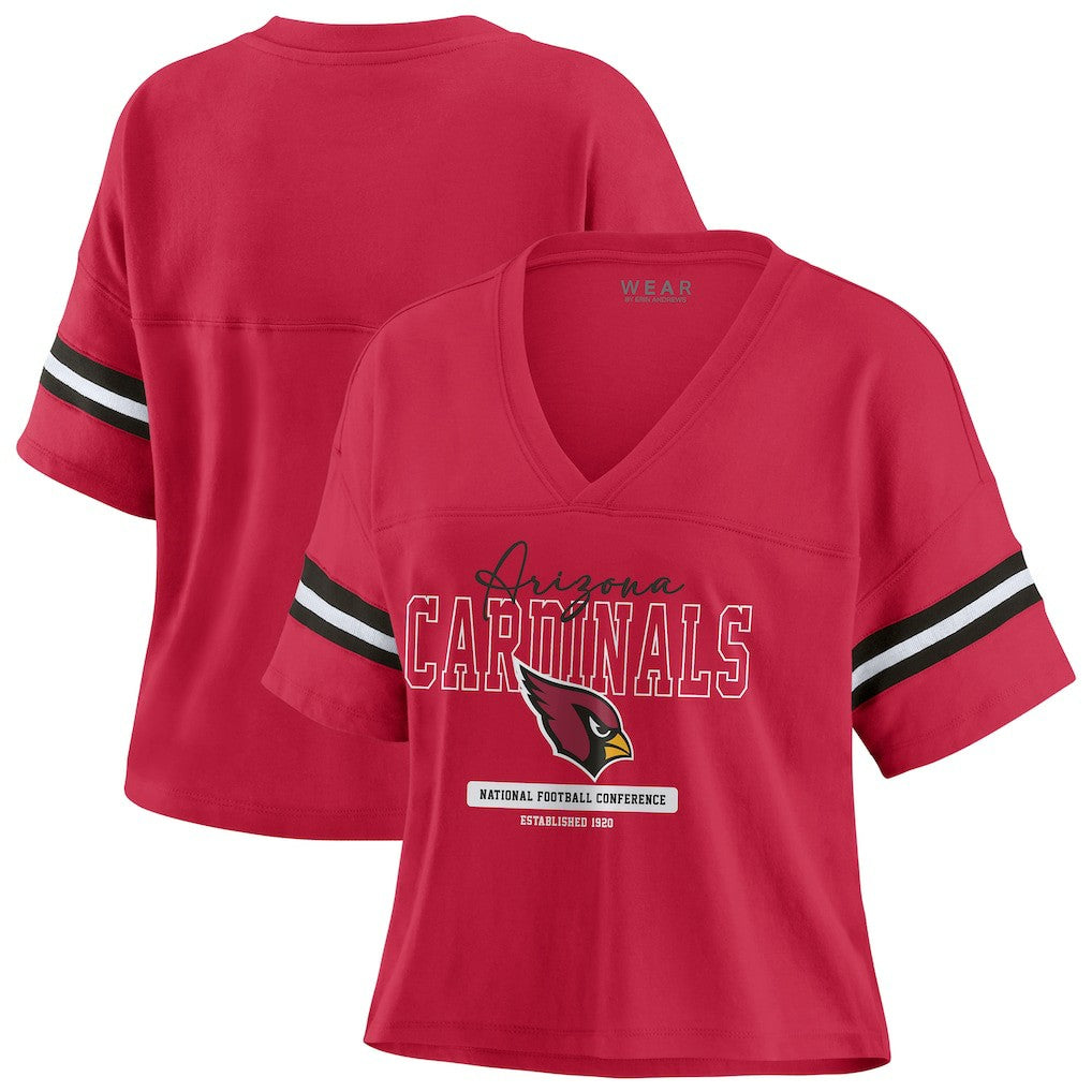 Arizona Cardinals WEAR by Erin Andrews Women's Color Block Boxy Modest Crop V-Neck T-Shirt Cardinal | NFL