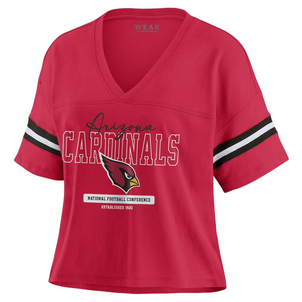 Arizona Cardinals WEAR by Erin Andrews Women's Color Block Boxy Modest Crop V-Neck T-Shirt Cardinal | NFL