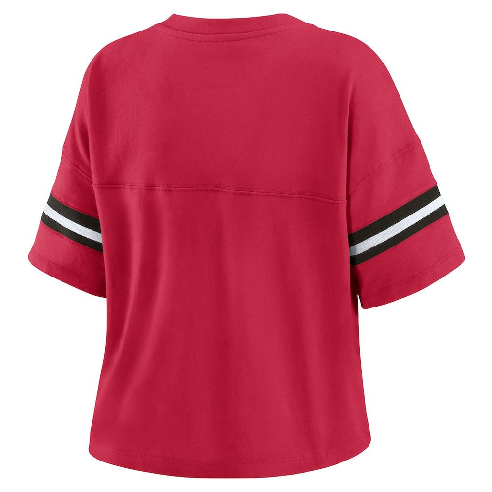 Arizona Cardinals WEAR by Erin Andrews Women's Color Block Boxy Modest Crop V-Neck T-Shirt Cardinal | NFL