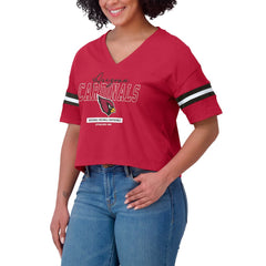 Arizona Cardinals WEAR by Erin Andrews Women's Color Block Boxy Modest Crop V-Neck T-Shirt Cardinal | NFL