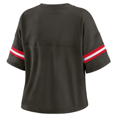 Tampa Bay Buccaneers WEAR by Erin Andrews Women's Color Block Boxy Modest Crop V-Neck T-Shirt Orange | NFL