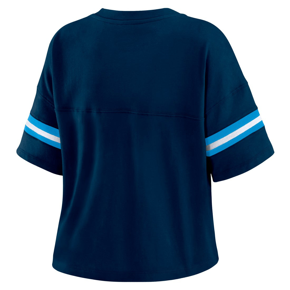Tennessee Titans WEAR by Erin Andrews Women's Color Block Boxy Modest Crop V-Neck T-Shirt Navy | NFL