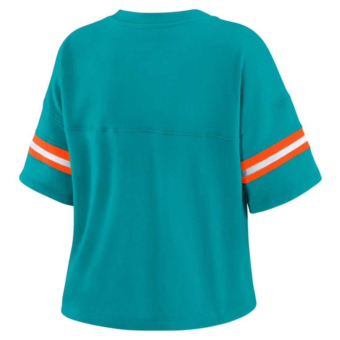 Miami Dolphins WEAR by Erin Andrews Women's Color Block Boxy Modest Crop V-Neck T-Shirt Aqua | NFL