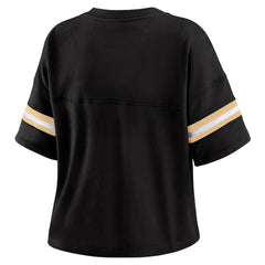 New Orleans Saints WEAR by Erin Andrews Women's Color Block Boxy Modest Crop V-Neck T-Shirt Black | NFL