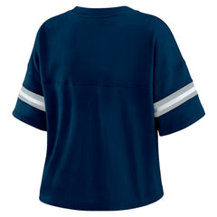 Dallas Cowboys WEAR by Erin Andrews Women's Color Block Boxy Modest Crop V-Neck T-Shirt Navy | NFL