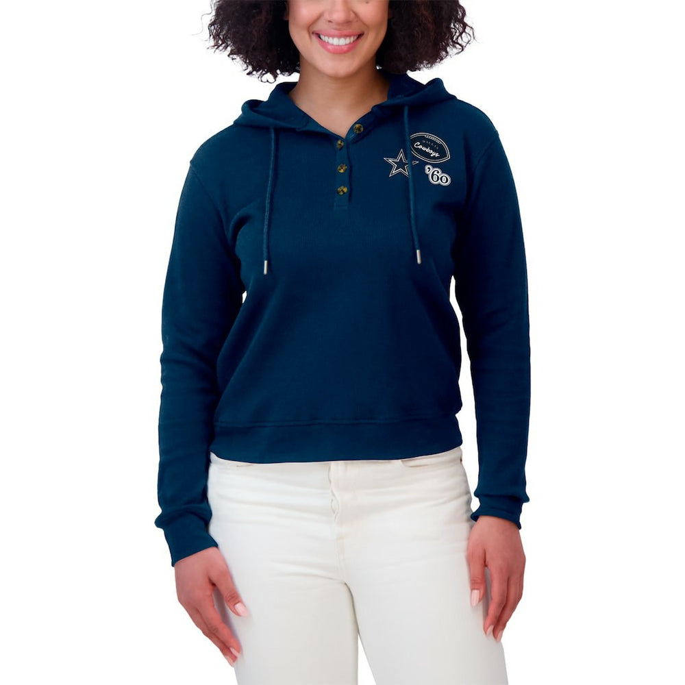 Dallas Cowboys WEAR by Erin Andrews Women's Waffle Hoodie Pullover Top Navy | NFL